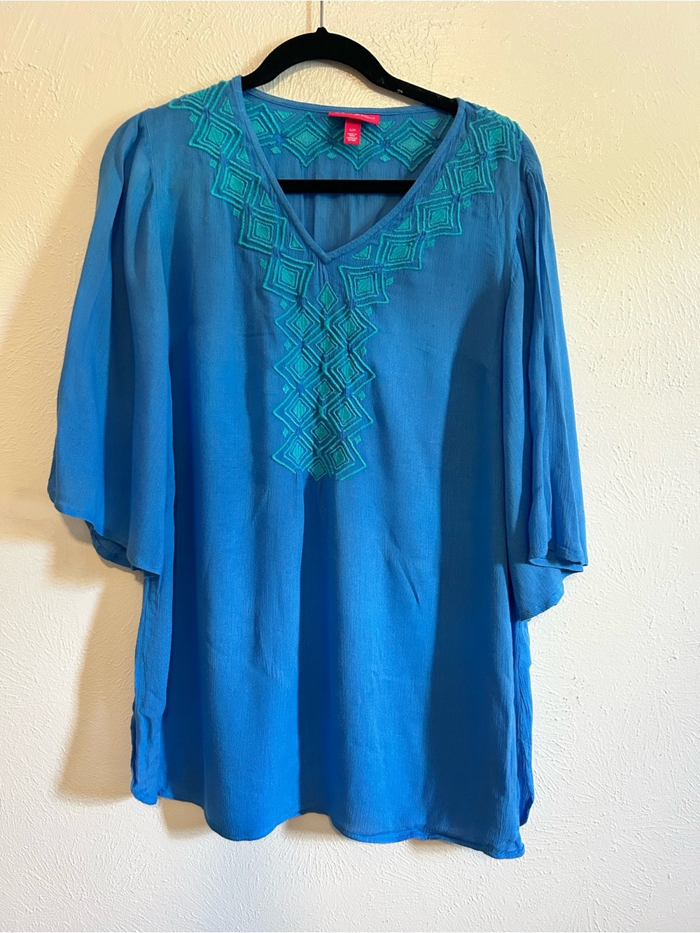 Lilly Pulitzer Turquoise-Embroidered Blue V-Neck Tunic